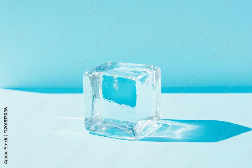 Poster cubes on a light blue background showcasing clarity and transparency in a minimalistic setting