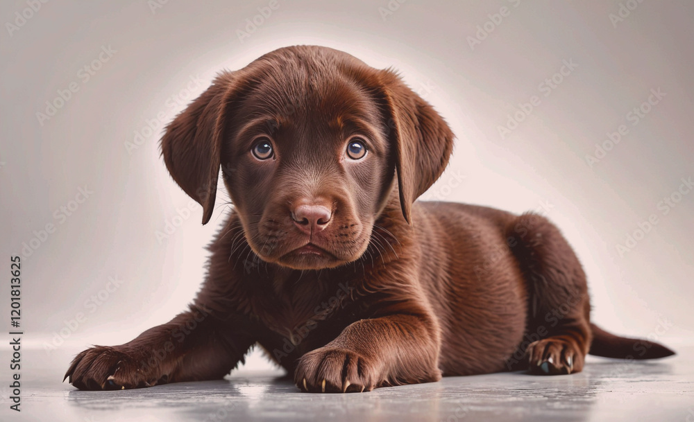 Poster a brown puppy is laying on the ground with its eyes closed. the puppy appears to be relaxed and cont
