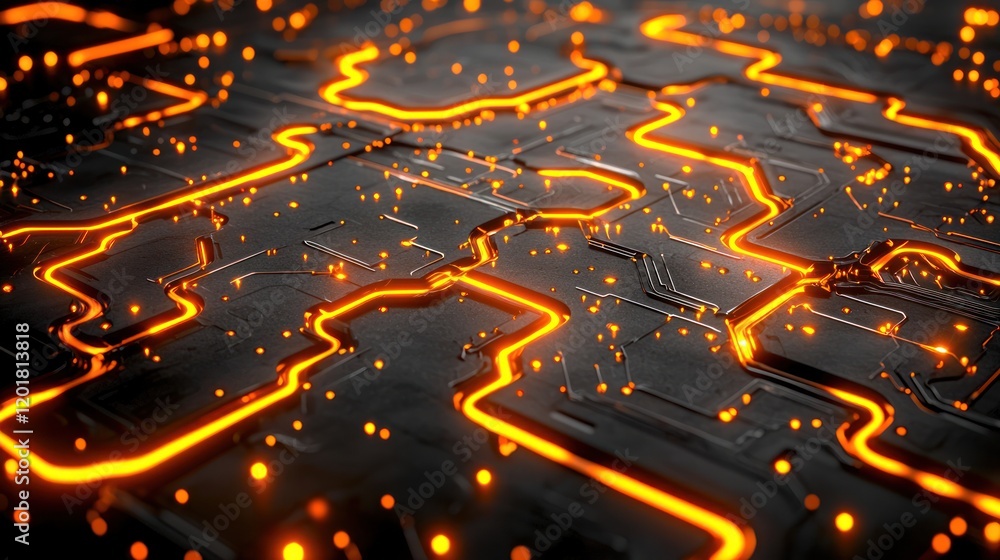Poster glowing circuit board pathways: abstract technological design