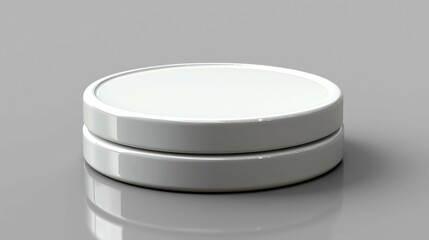 A sleek white cosmetic jar showcased on a smooth surface. The elegant design highlights its modern aesthetic, ideal for skincare products.
