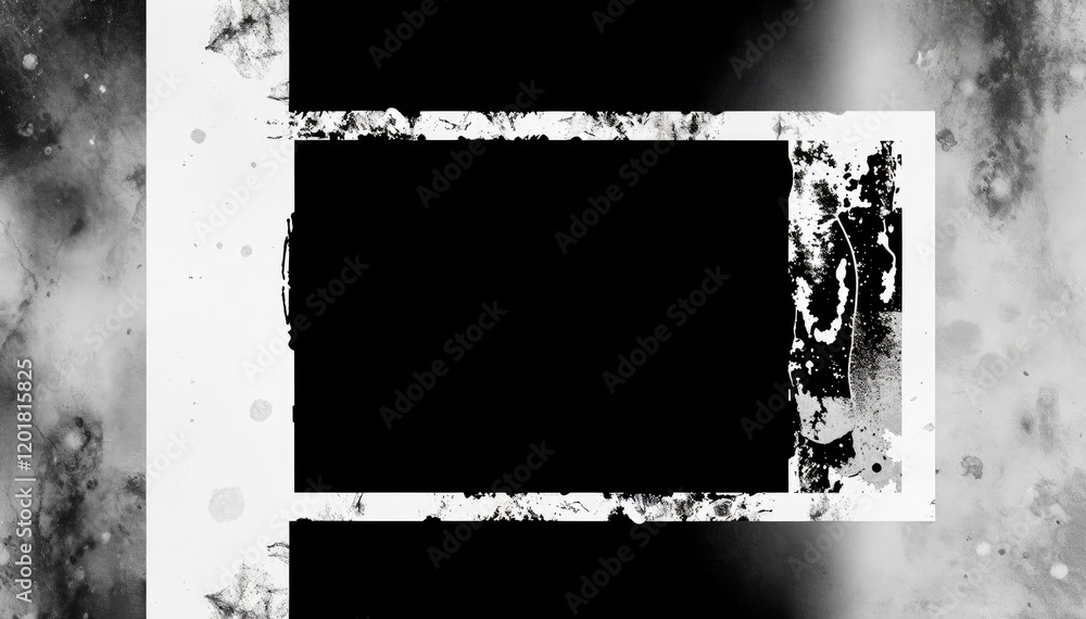 Poster abstract monochrome art with textured frame and grunge elements overlay background
