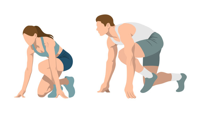 Male and Female Runner Crouch Start.