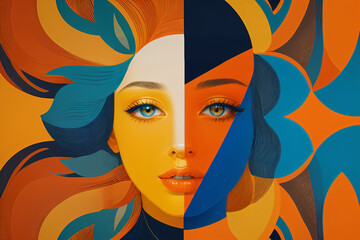 Dynamic Abstract Portrait with Geometric Shapes and Vibrant Colors
