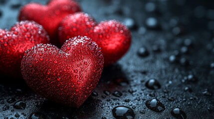 Fototapeta premium Valentine blurred background with red hearts