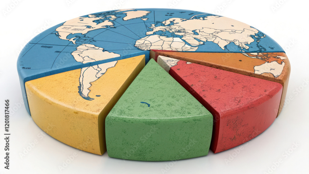 Aufkleber 3d pie chart shaped like globe, showcasing global data distribution