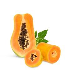 ripe papaya fruit with seeds isolated on white background. full depth of field