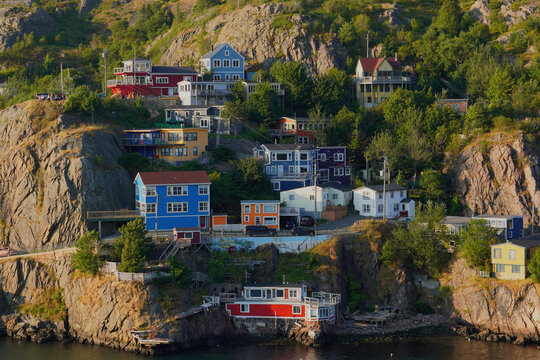Colorful houses built on the rocky hillside in St John's Newfoundland Canada