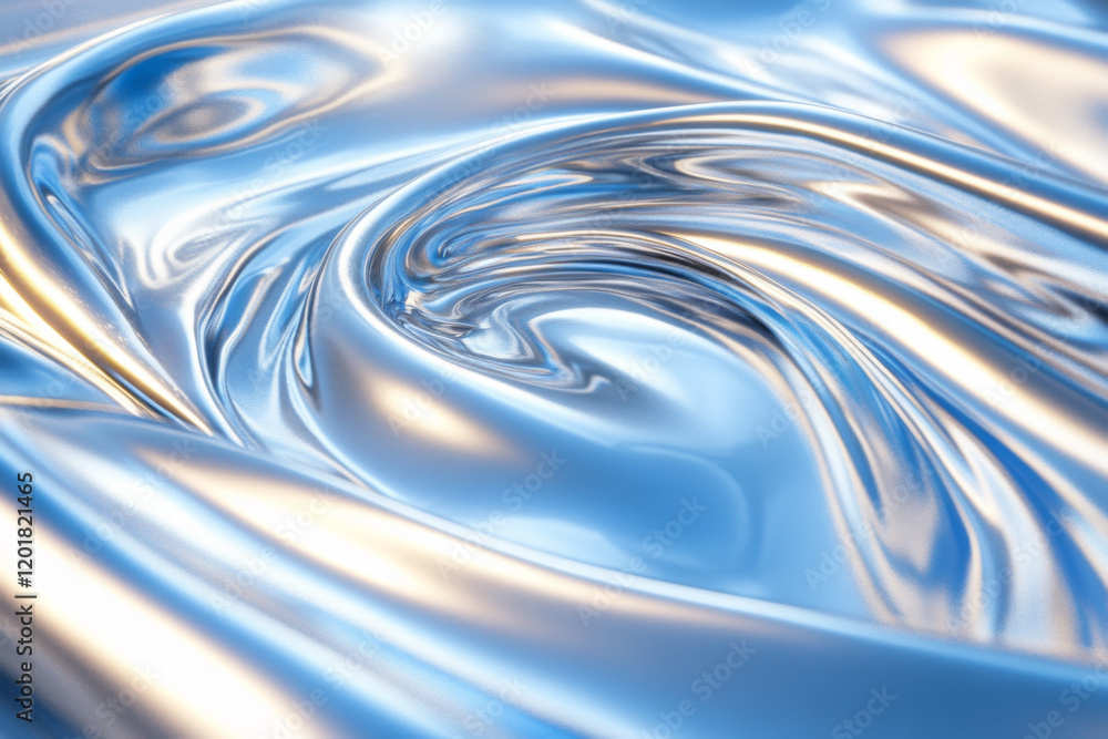 Poster shimmering chrome swirl showcases dynamic metallic texture and captivating reflections in a vivid de