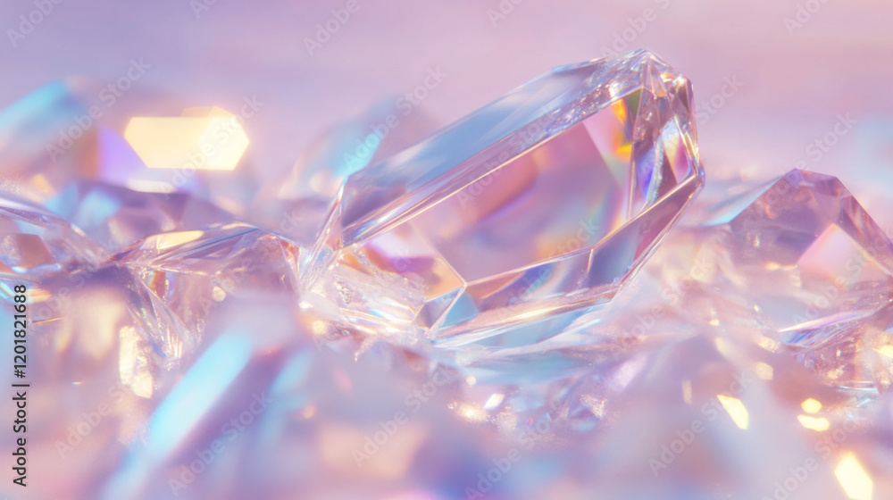 Poster crystal glass reflections shine under soft light creating a dazzling display of color and form