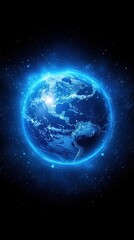 Glowing blue Earth in space.