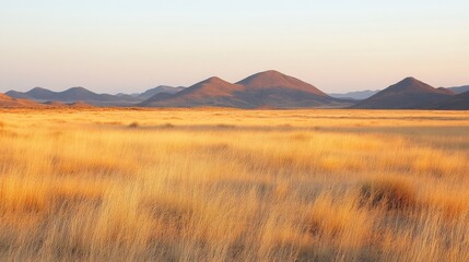 Obraz premium A field of golden grass glowing under the soft light of a setting sun.