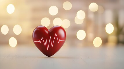 Obraz premium Pulsating Red Heart with Rhythmic Heartbeat Outline on Soft White Background
