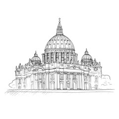 Obraz premium Basilica of Saint Peter hand-drawn comic illustration. Saint Peter's Basilica. Vector doodle style cartoon illustration