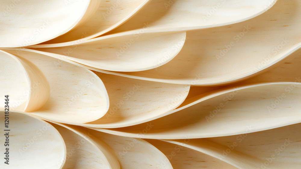 Poster abstract close-up of overlapping, curved wooden slices; creating a visually appealing, textured back