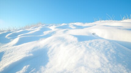 Obraz premium A snow covered hill with a blue sky in the background