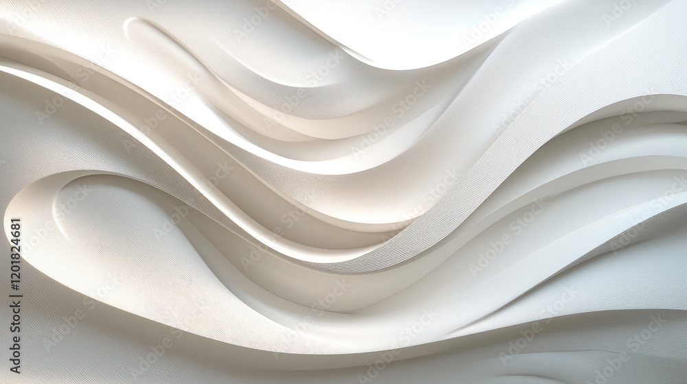 Poster abstract white wave forms: a smooth textured background of elegant curves and fluid movement