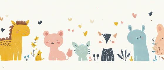 adorable animals in pastel colors