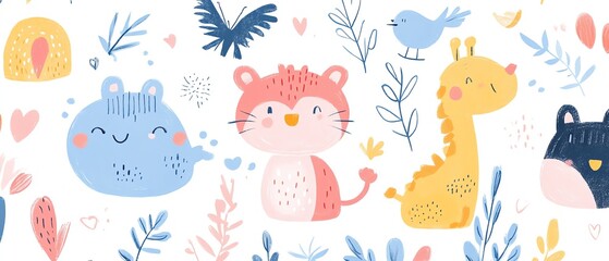 adorable animals in pastel colors