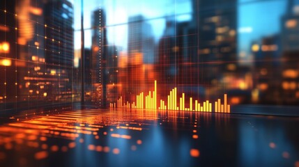 Fototapeta premium Urban skyline with digital sound wave visualization reflecting modern technology and energy in city atmosphere