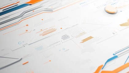 Technical document background, white background with orange and blue elements