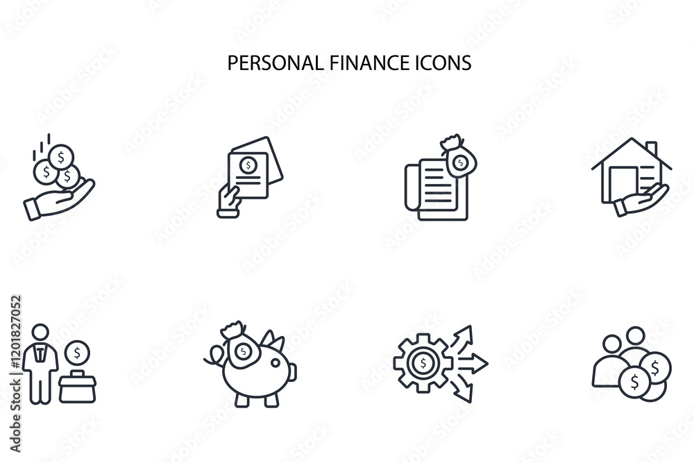 Poster personal finance icon set.vector.editable stroke.linear style sign for use web design,logo.symbol il