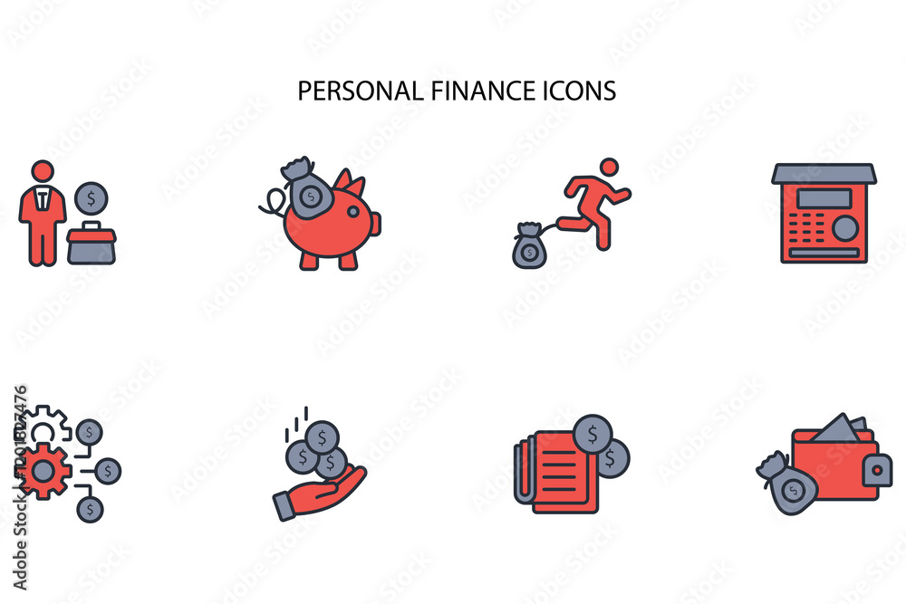 Poster personal finance icon set.vector.editable stroke.linear style sign for use web design,logo.symbol il