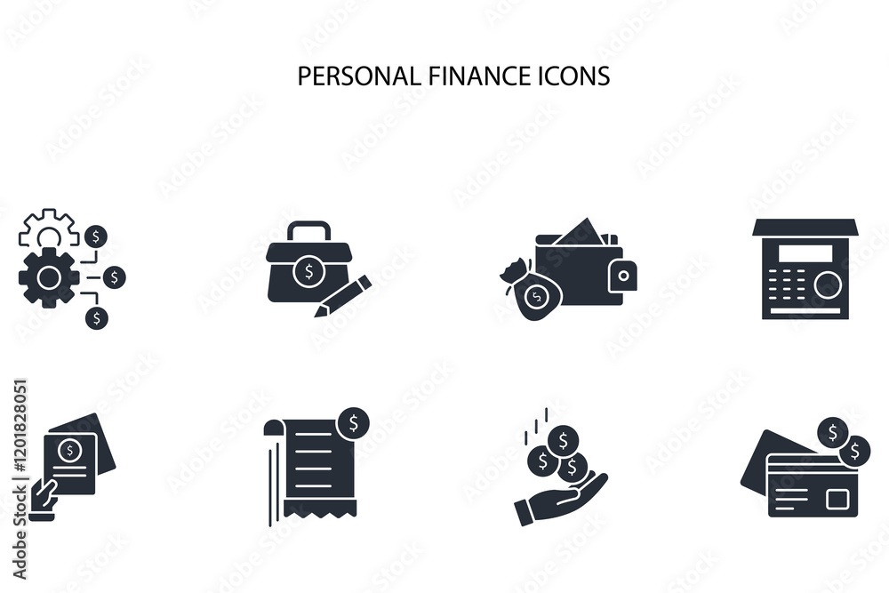 Poster personal finance icon set.vector.editable stroke.linear style sign for use web design,logo.symbol il