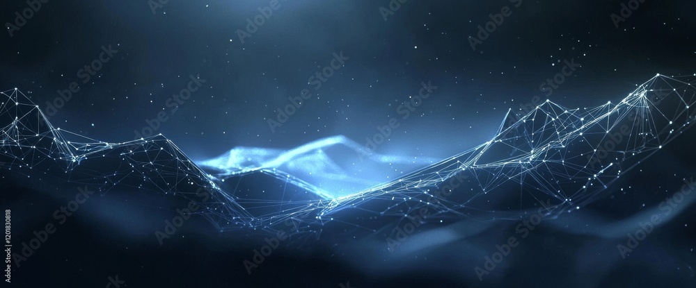 Poster a 3d rendering of a digital abstract network connection with glowing plexus points and lines in the 