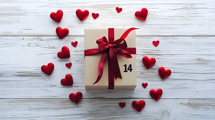 Modern Valentine's Day Scene with Gift Box,Hearts,and February 14 Decor