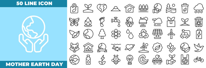 Mother Earth Day Line Editable Icons set