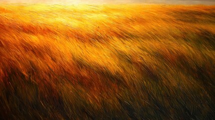 Golden wheat field at sunset, textured art.