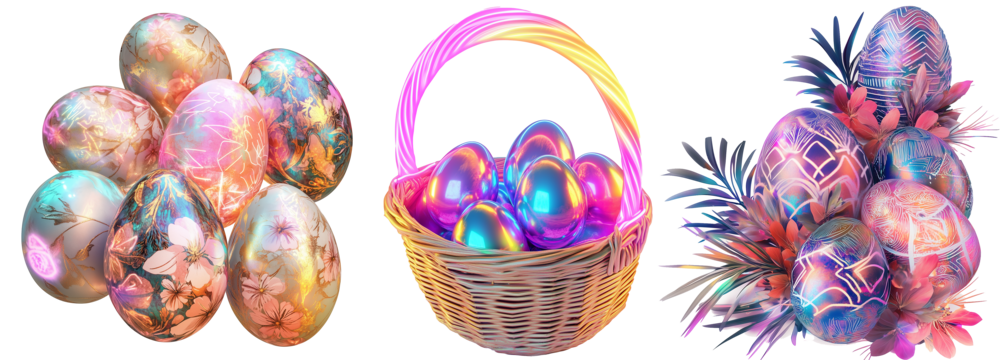 Futuristic Neon Easter – A Vibrant Celebration, collage png cut out element set, transparent background - Powered by Adobe