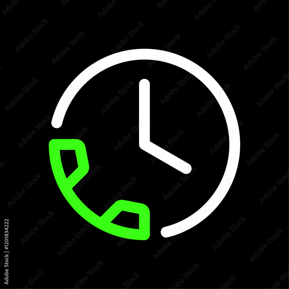Poster clock and call button, phone call duration, call waiting vector icon in line style design for websit