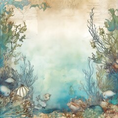 Underwater World With Fish And Plants And Algae A Detailed Seascape In Blue And Green Tones