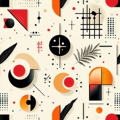 Obraz premium Retro Seamless Geometric Pattern with Colorful Shapes and Lines