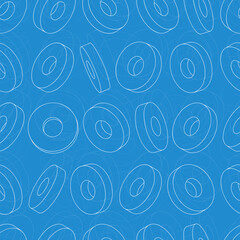 Mechanical engineering drawings on blue background. Cutter, assembly tool with replaceable multi-faceted plate. Technical Design. Cover. Blueprint. Vector illustration.