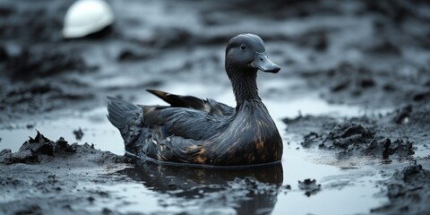 Volunteers rescue an oil-soaked bird, bringing attention to wildlife conservation and environmental responsibility.