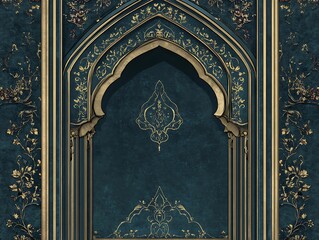 Elegant Teal And Gold Archway With Floral Design