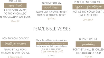 Peace Bible Verses Bundle, Christian biblical quotes, peace Verses set, vector illustration