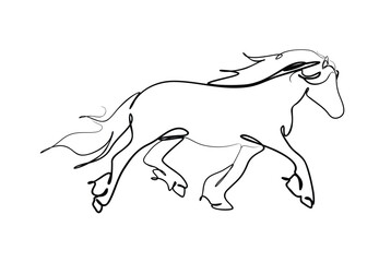 Beautiful horse is running on the wild nature line art drawing