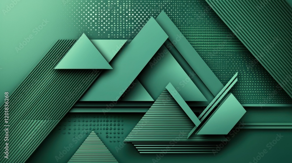Poster abstract green geometric triangles pattern with layered texture and depth