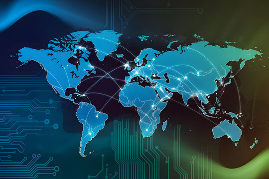 Fototapeta world map with lines interconnecting different places