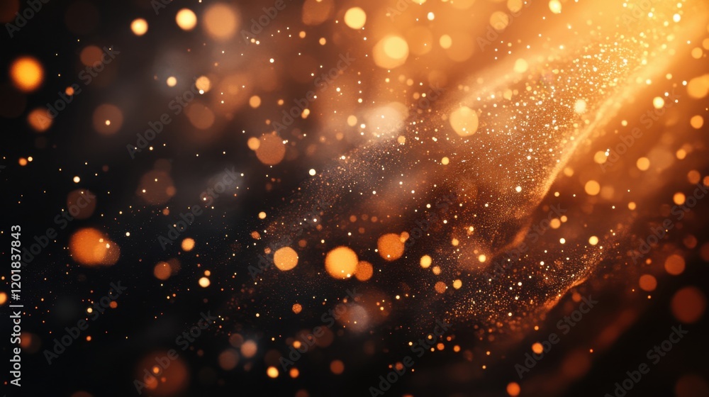 Poster a vibrant display of golden particles shimmering against a dark background, creating a mesmerizing a