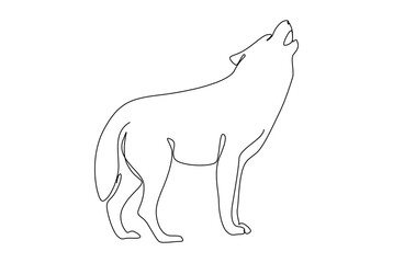 Wolf/fox as predator on the jungle line art drawing for wall decoration
