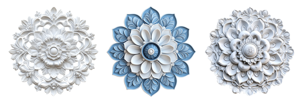 Decorative Floral Motifs Isolated on Transparent Background