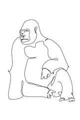 Primates simple line art drawing for interior decoration of the wall
