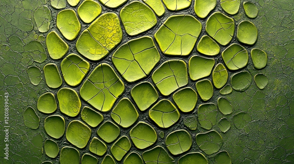 Poster abstract green textured pattern with raised shapes and reflective sparkle