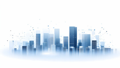 Fototapeta premium Abstract cityscape illustration, modern city skyline, futuristic urban design, digital art, technology background, blue tones, network connections, smart city concept.