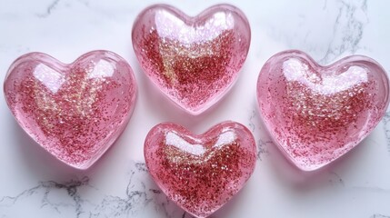 Obraz premium Valentine's Day Glitter Pink Hearts, Generative AI,