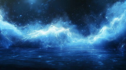 Fototapeta premium mesmerizing blue abstract ocean scene with glowing waves and starry sky, evoking sense of tranquility and wonder